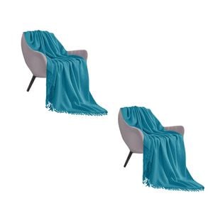 SOGA 2X Blue Acrylic Knitted Throw Blankets