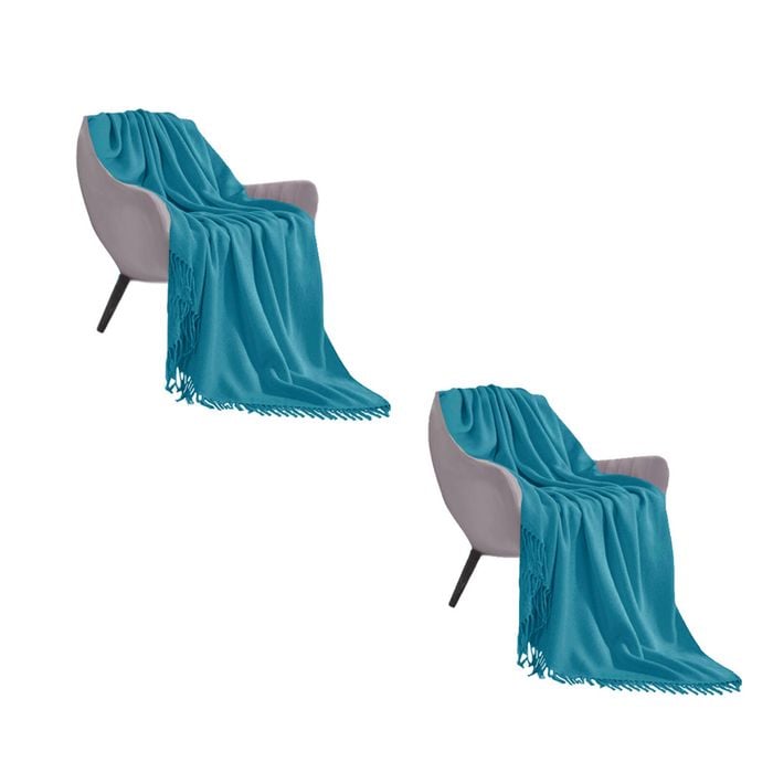 SOGA 2X Blue Acrylic Knitted Throw Blankets