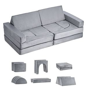 VEVOR Modular Kids Play Couch Sofa Gray with Armrests 28D Sponge and Short Pile DIY Creative Combination