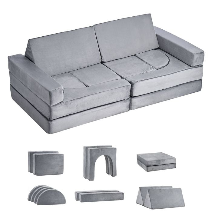 VEVOR Modular Kids Play Couch Sofa Gray with Armrests 28D Sponge and Short Pile DIY Creative Combination