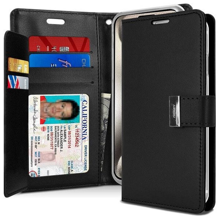 Goospery For Apple iPhone 18 Pro /17 Pro Rich Diary Wallet Flip Case Leather Card Slots Magnetic Cover (Black)