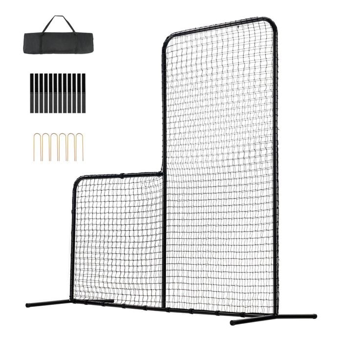 VEVOR Screen Baseball Black Portable Batting with Carry Bag & Ground Stakes for Batting Cage