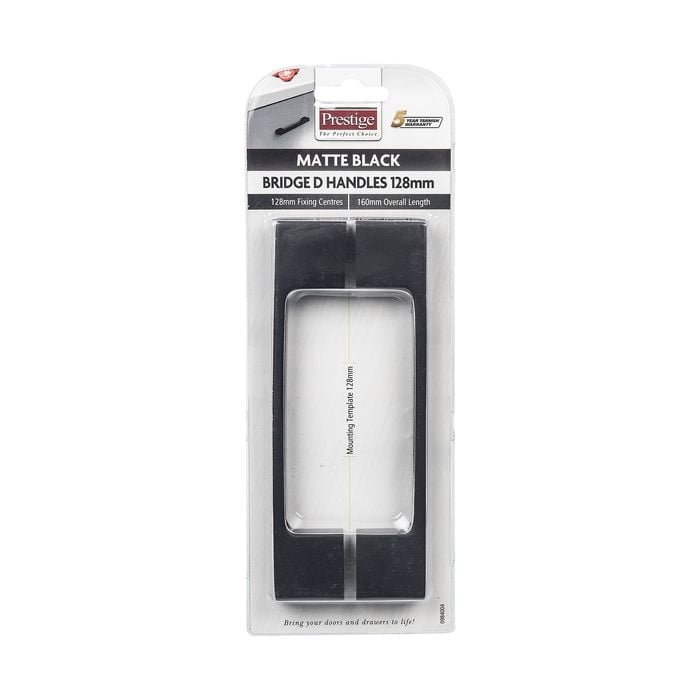 Prestige 128mm Black D Bridge Handle - 2 Pack