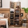 Costway Mirror Jewelry Cabinet Rotating Armoire Full Length W/led Brown