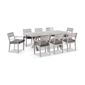 Outdoor Aged Teak Look Tahitian 2.1M Aluminium Dining Setting