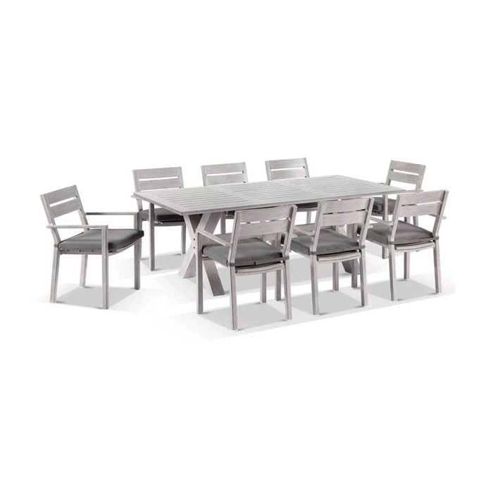 Outdoor Aged Teak Look Tahitian 2.1M Aluminium Dining Setting