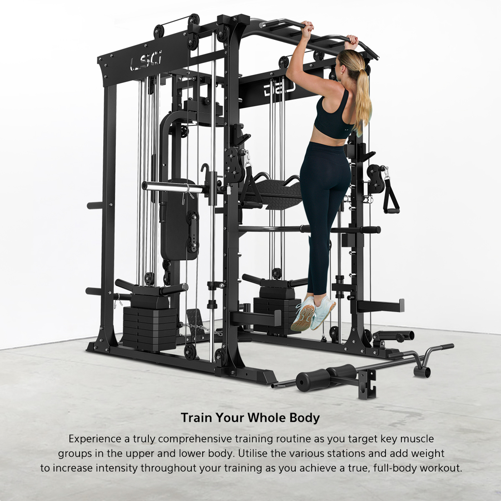 LSG GRK200 10 in 1 Home Gym Station Power Rack Smith Machine and Cable Crossover 90kg Standard Weight Plate Set Bunnings Australia