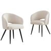 BRIBRION x2 Boucle Dining Chairs with Arms Black Metal Legs Upholstered Open Stitching Back Modern Kitchen White