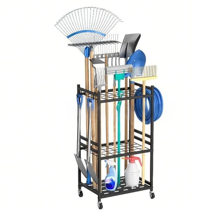 Heavy-duty Garden Tool Organizer Rolling Tool Tower Rack with Wheels