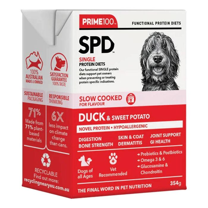 Prime100 Spd Single Protein Diets Slow Cooked Duck & Sweet Potato Wet Dog Food 354 Gm 1 Pack