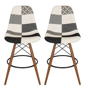 SK Designer Living | Pack of 2 | Replica Eames DSW Stool | Fabric & Walnut - Multicoloured V3