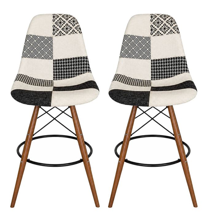 SK Designer Living | Pack of 2 | Replica Eames DSW Stool | Fabric & Walnut - Multicoloured V3