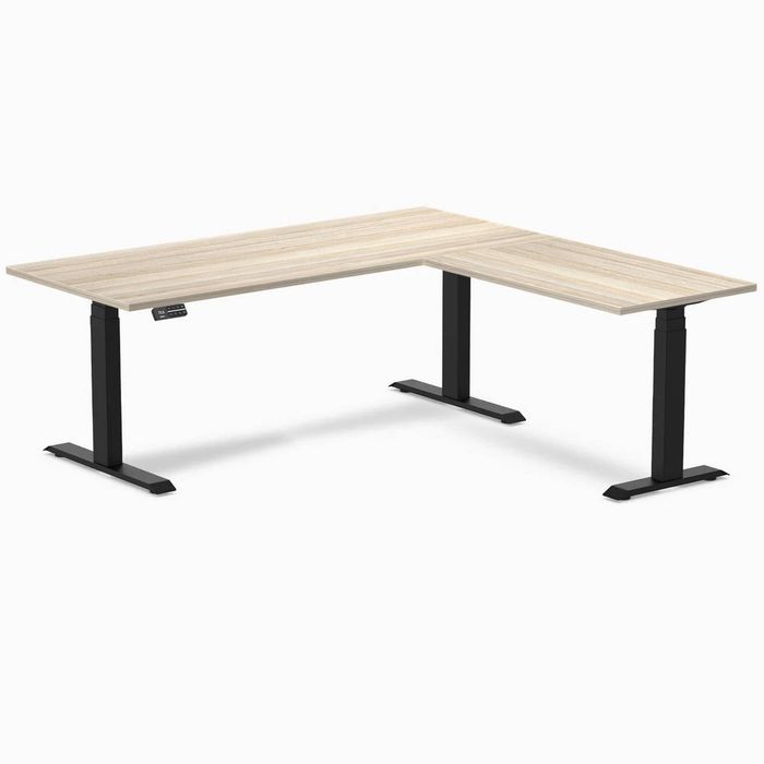 Desky Eco L-Shape Melamine Sit Stand Desk Matte Black Frame 180x175cm