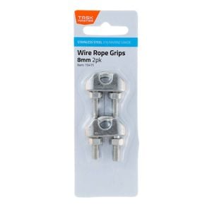 Taskmaster 8mm 316 Stainless Steel Wire Rope Grips - 2 Pack