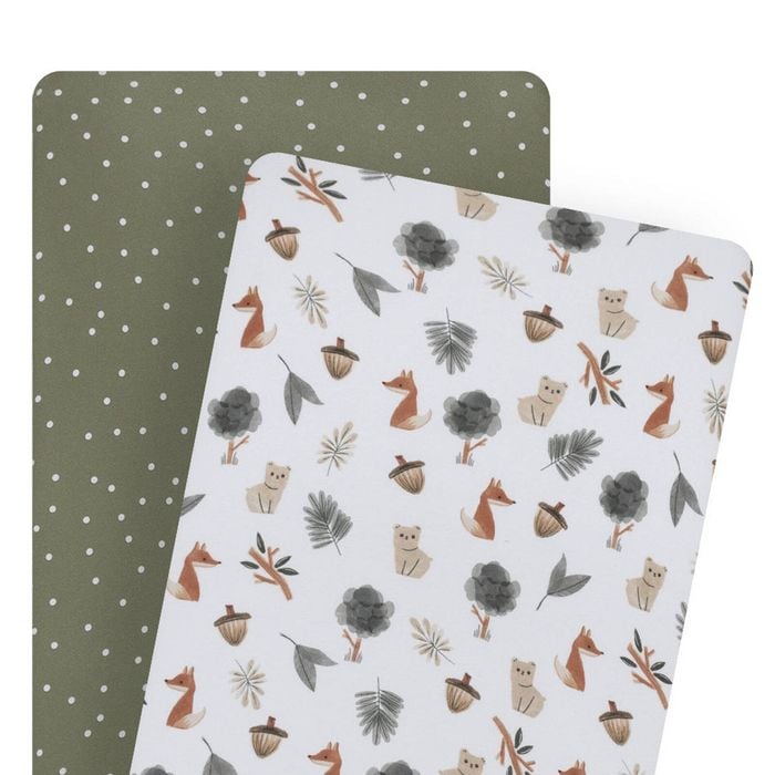 Living Textiles 2 Pack Jersey Bedside Sleeper Fitted Sheets Forest Retreat
