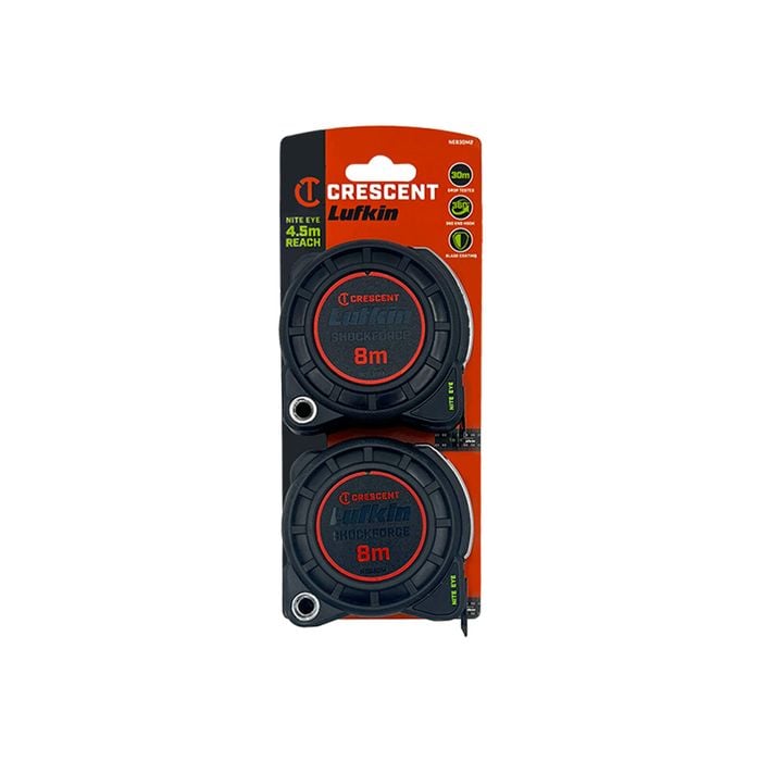 Crescent Lufkin 2 Pack Shockforce Nite Eye 8m x 30mm Tape Measures