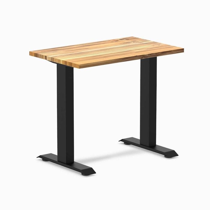 Desky Fixed Height Mini Teak Hardwood Desk 800 X 500mm Matte Black Frame