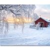 Winter View Of a Red Barn at Sunset   Print 100% Australian Made 120 x 90cm  (Stretched)
