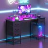 Advwin 137cm Black Computer Desk with LED Lights Power Outlets Gaming Desk