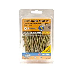 Zenith 10G x 65mm Gold Passivated Square Drive Chipboard Screw - 50 Pack
