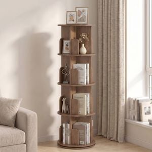 Advwin 4 Tiers Bookshelf Rotating Corner Bookcase Cabinet Revolving Display Stand Rack Brown