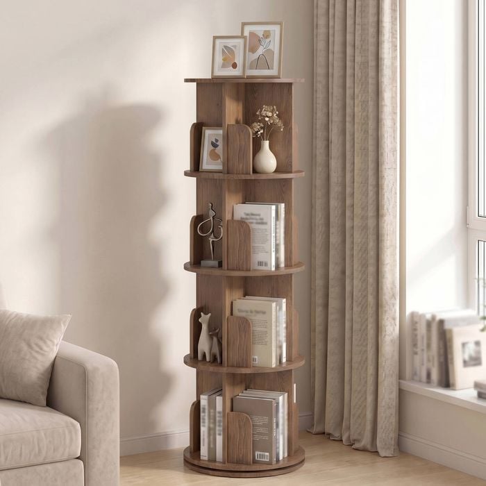 Advwin 4 Tiers Bookshelf Rotating Corner Bookcase Cabinet Revolving Display Stand Rack Brown