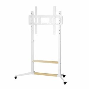 P&P Black And Natural Wood TV Floor Stand With Adjustable Height And Storage Shelf