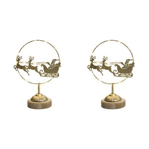 2x LVD Metal Santa Sleigh w/ Led Christmas Decoration Home Tabletop Decor Gold