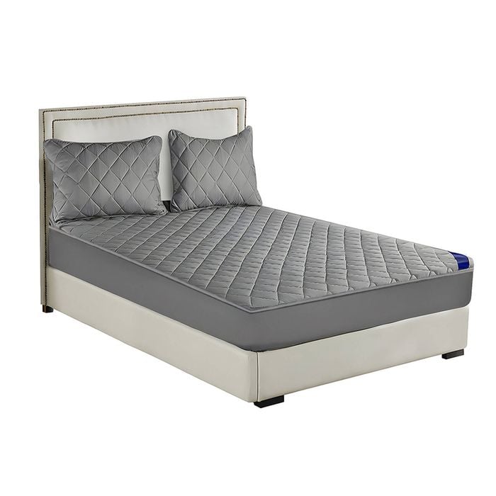 SOGA Wide Cross-Hatch Cover Protector with Pillow Covers Single - Grey