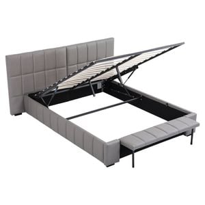 Artiss Queen Bed Frame Gas Lift Storage Foldable Bench Grey