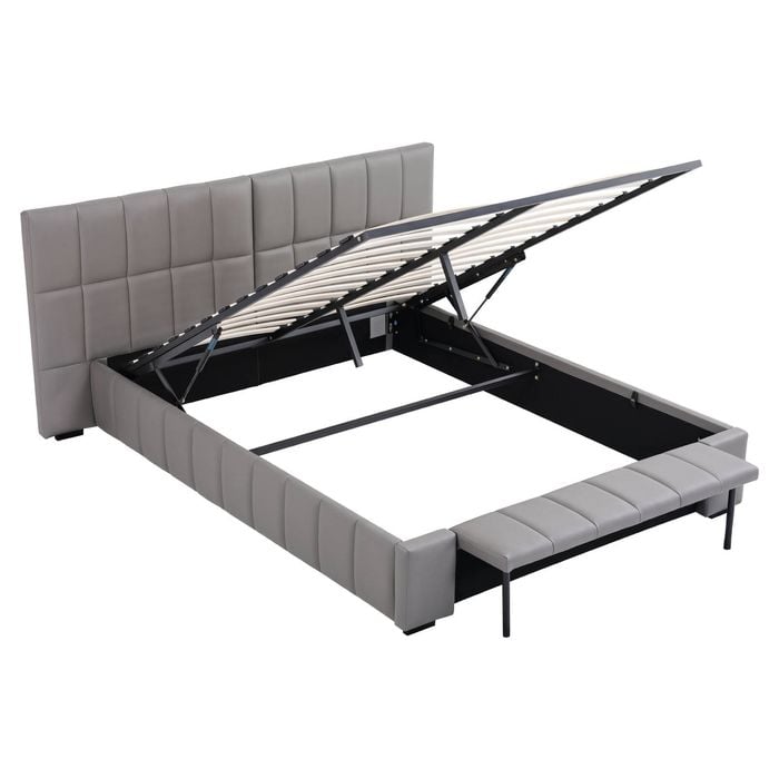 Artiss Queen Bed Frame Gas Lift Storage Foldable Bench Grey