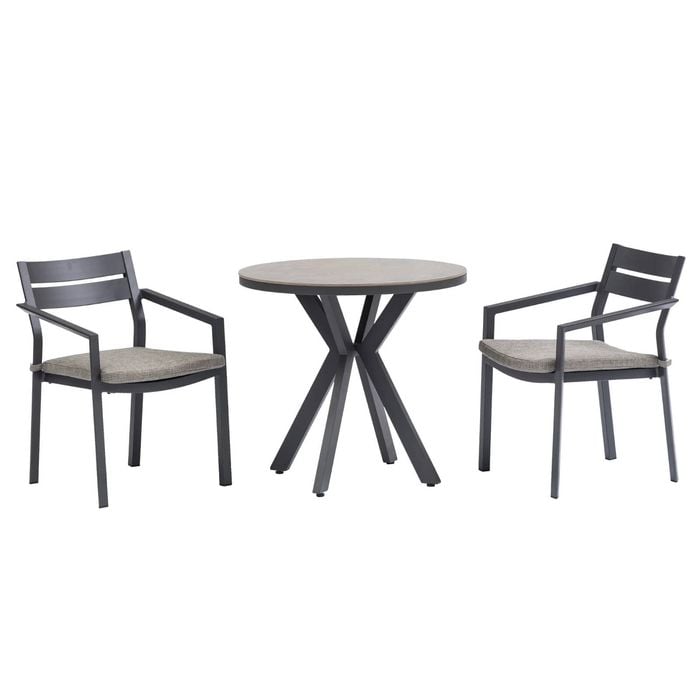 FurnitureOkay Bondi-Capri 3-Piece Sintered Stone Outdoor Dining Setting - Charcoal