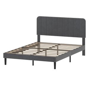 Levede Double Bed Frame Upholstered Adjustable Headboard Dark Grey