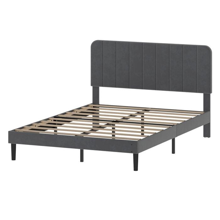 Levede Double Bed Frame Upholstered Adjustable Headboard Dark Grey