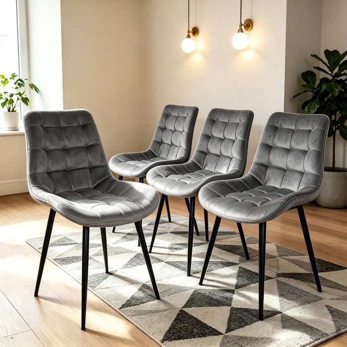 Bribrion Dining Chairs Set Of 4 Grid Quilted Square Tufted Grey