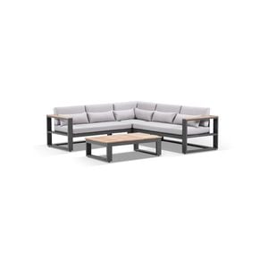 Balmoral Package A Outdoor Aluminium And Teak Lounge Setting With Coffee Table - Grey Cushions