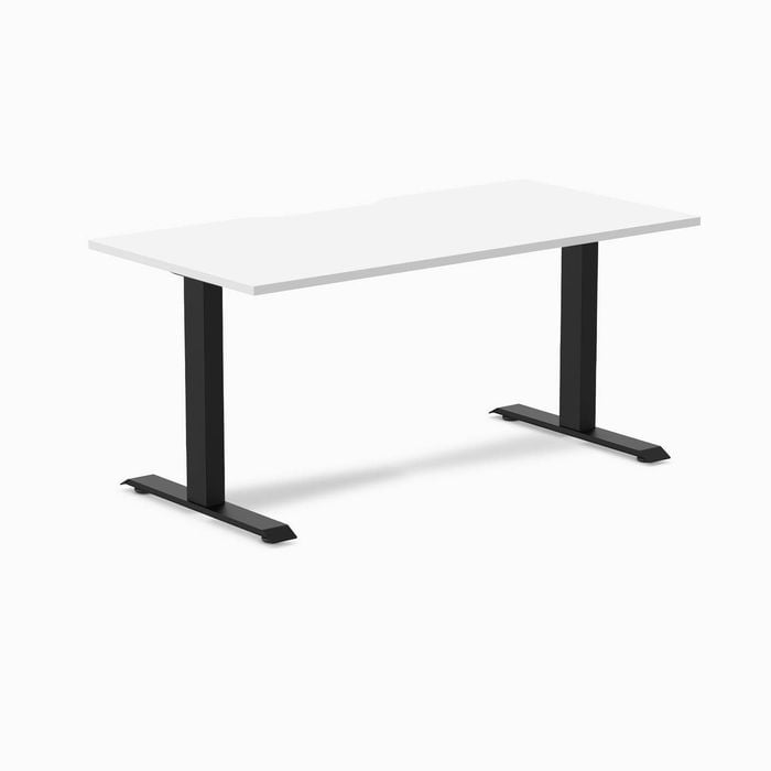 Desky Fixed Height White Scalloped Melamine Desk 150x75cm Matte Black Leg
