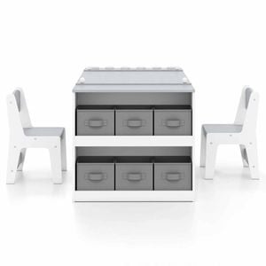 Costway Art Table & Chairs Set W/lifting Desk Top & Storage Grey