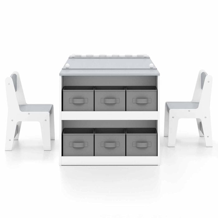Costway Art Table & Chairs Set W/lifting Desk Top & Storage Grey