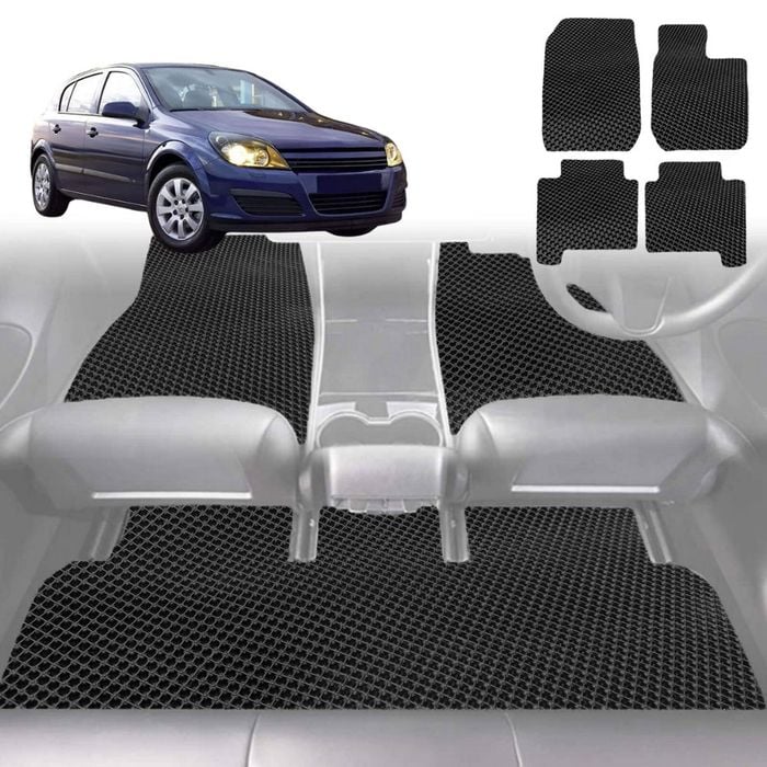 6D Diamond Car Floor Mats for Holden Astra (AH)2004-2009-Full Set-Black-Outback GT
