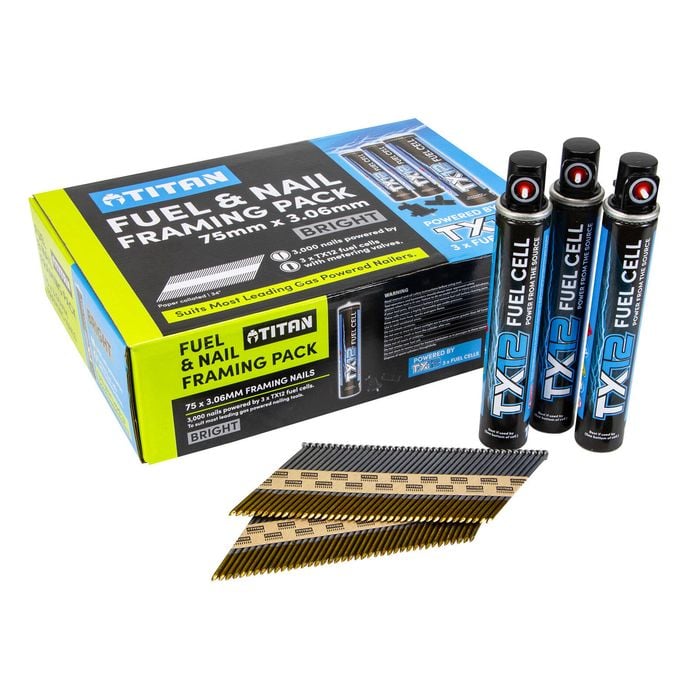 Titan Collated Framing Nails Gas Pack 75 x 3.06mm Bright Steel 3000 Box