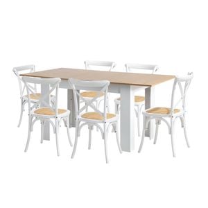 Oikiture 7PCS Dining Set 160cm Extendable Dining Table with Dining Chairs Crossback White