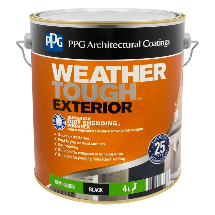 PPG Paints 4L Black Semi Gloss Weather Tough Exterior Paint - 4L