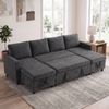 Advwin 253cm 4 Seater Sofa Bed w/ Storage Chaise U Shape Chenille Pull Out Couch Bed Convertible Sleeper Chaise Grey