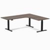 Desky L-Shape Sit to Stand Jarrah Legno Melamine Desk 2000x1800mm - Right Return Height Adjustable Matte Black Leg