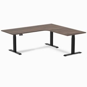 Desky L-Shape Sit to Stand Jarrah Legno Melamine Desk 2000x1800mm - Right Return Height Adjustable Matte Black Leg
