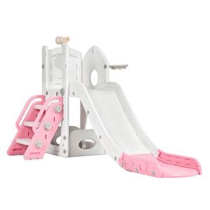 6 in 1 Toddler Slide Indoor Baby Slide Kids Playset Outdoor Playground Pink