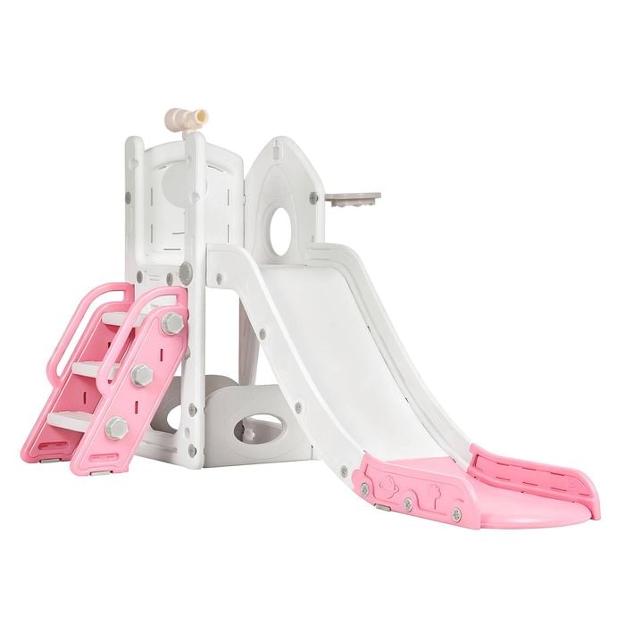 6 in 1 Toddler Slide Indoor Baby Slide Kids Playset Outdoor Playground Pink