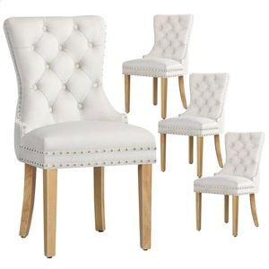 ALFORDSON Set of 4 Dining Chair Kitchen Lounge Retro Button Tufted Wooden Velvet Beige