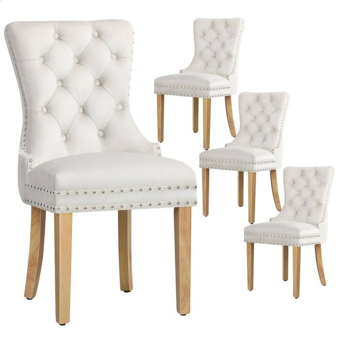 ALFORDSON Set of 4 Dining Chair Kitchen Lounge Retro Button Tufted Wooden Velvet Beige